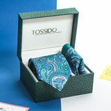 Blue Paisley Printed Necktie & Pocket Square Giftset