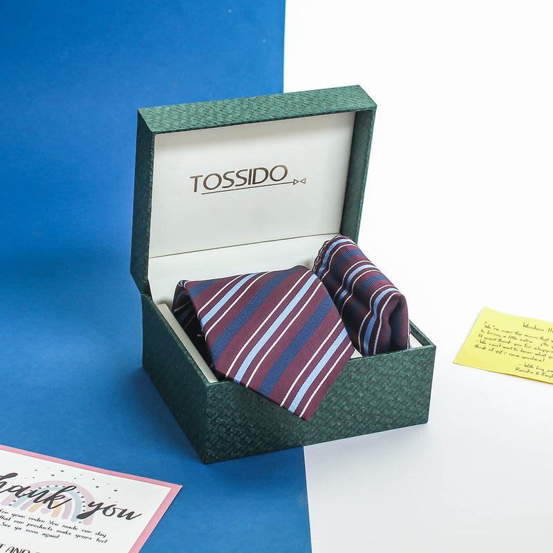 Wine Stripe Necktie & Pocket Square Giftset