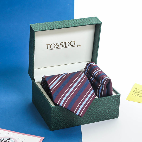 Wine Stripe Necktie & Pocket Square Giftset