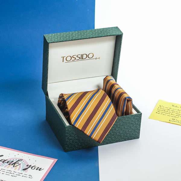 Mustard Stripe Necktie & Pocket Square Giftset