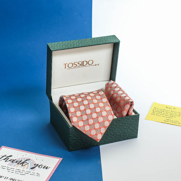 Orange Geometric Necktie & Pocket Square Giftset