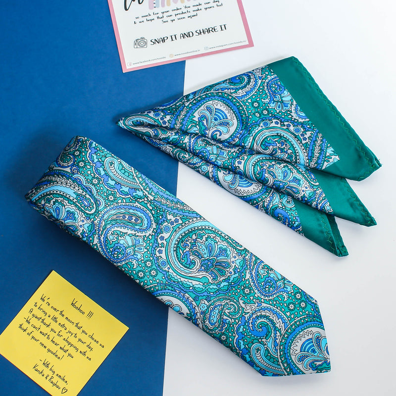 Blue Paisley Printed Necktie & Pocket Square Giftset