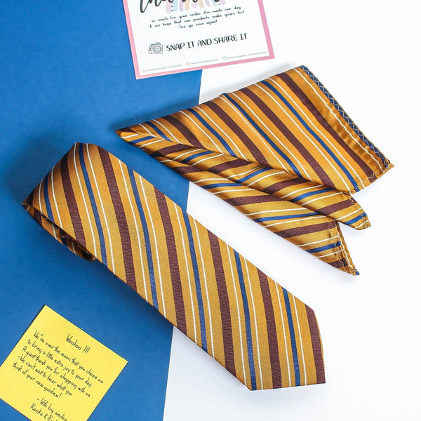 Mustard Stripe Necktie & Pocket Square Giftset