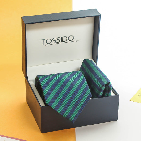 Green Stripe Necktie & Pocket Square Giftset