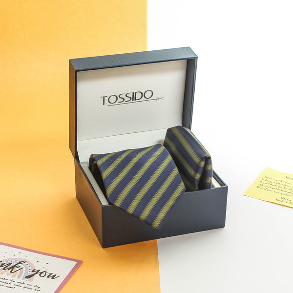 Blue Stripe Necktie & Pocket Square Giftset