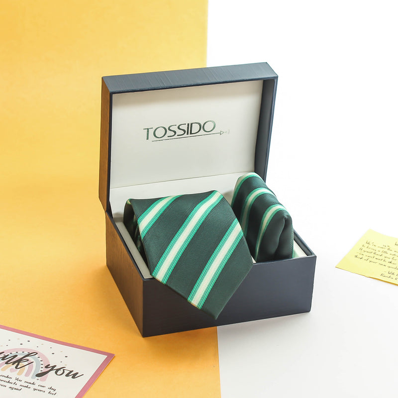 Green Stripe Necktie & Pocket Square Giftset