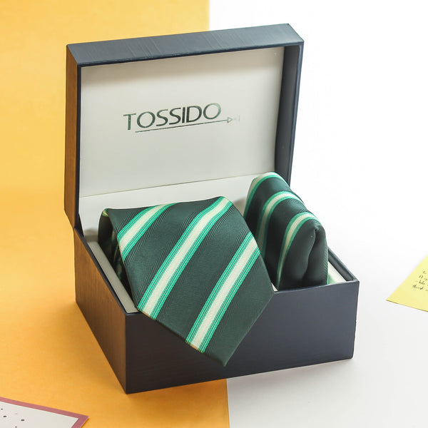 Green Stripe Necktie & Pocket Square Giftset