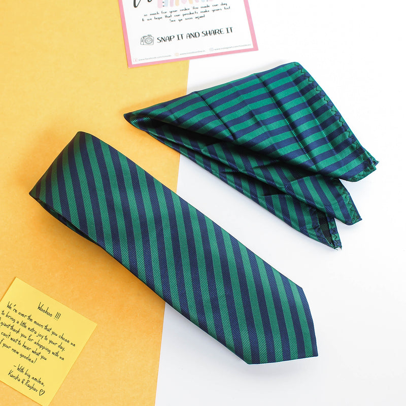 Green Stripe Necktie & Pocket Square Giftset