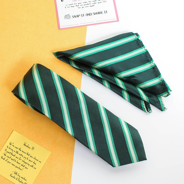 Green Stripe Necktie & Pocket Square Giftset