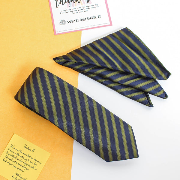 Blue Stripe Necktie & Pocket Square Giftset