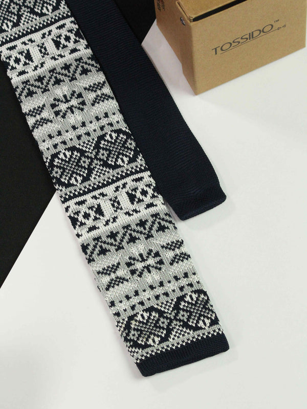 White Abstract Knitted Necktie