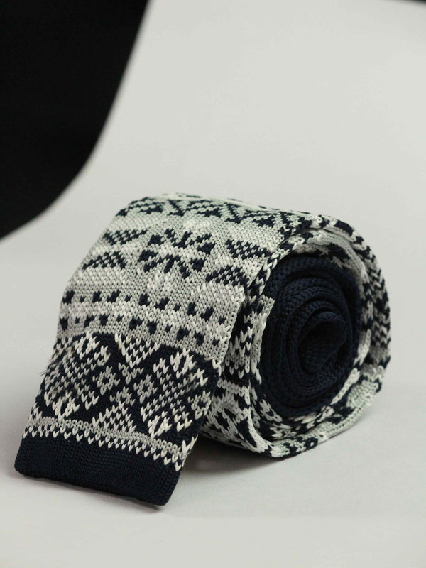 White Abstract Knitted Necktie