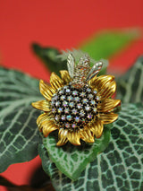 Yellow Metal Bee & Sunflower Brooch