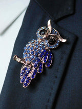 Blue Metal Owl Brooch