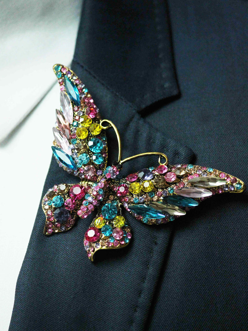 Multicolor Metal Butterfly Brooch