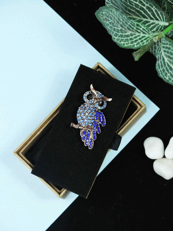 Blue Metal Owl Brooch