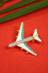 White Metal Airplane Brooch