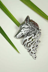 Silver Metal Wolf Brooch