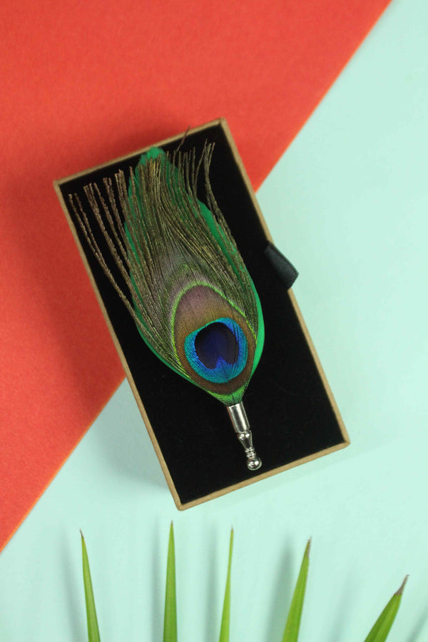 Green Peacock Feather Brooch