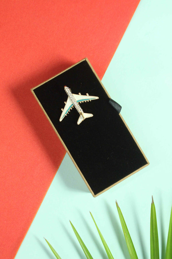 White Metal Airplane Brooch