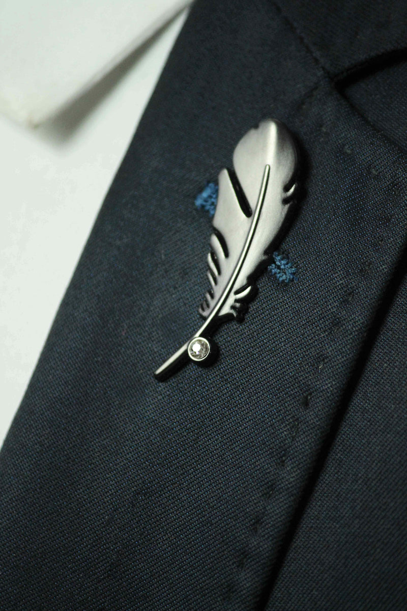 Dark Grey Metal Leaf Brooch