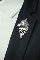 Silver Metal Wolf Brooch