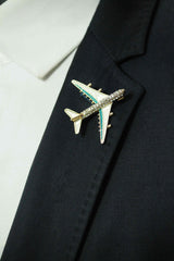 White Metal Airplane Brooch