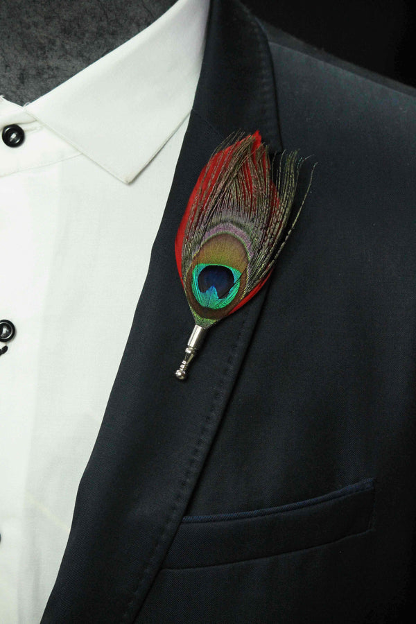 Red Peacock Feather Brooch