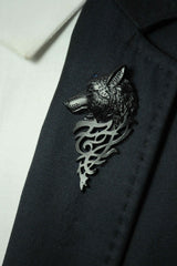 Black Metal Wolf Brooch