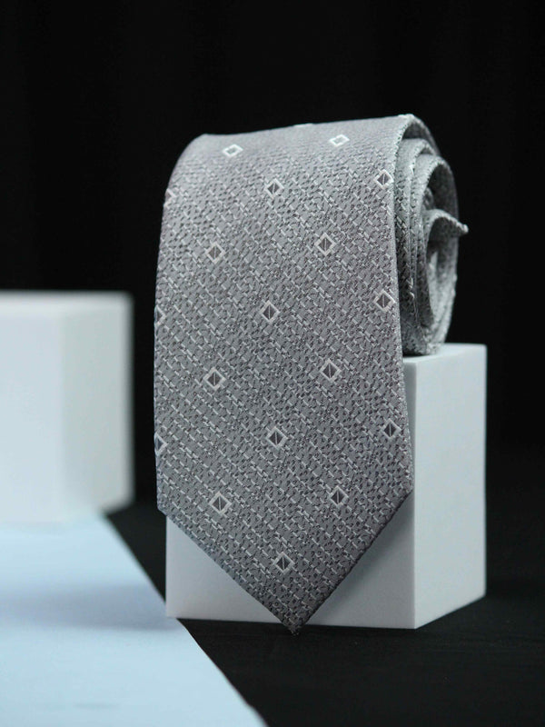 Silver Geometric Handmade Silk Necktie
