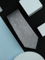Silver Geometric Handmade Silk Necktie