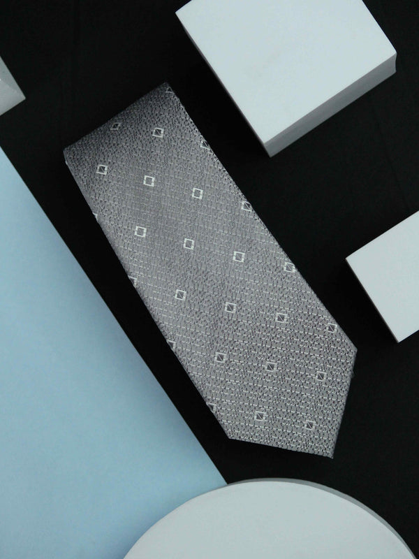 Silver Geometric Handmade Silk Necktie
