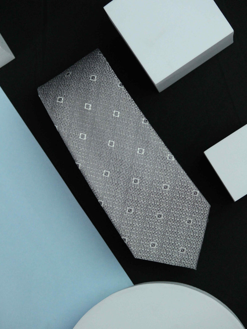 Silver Geometric Handmade Silk Necktie