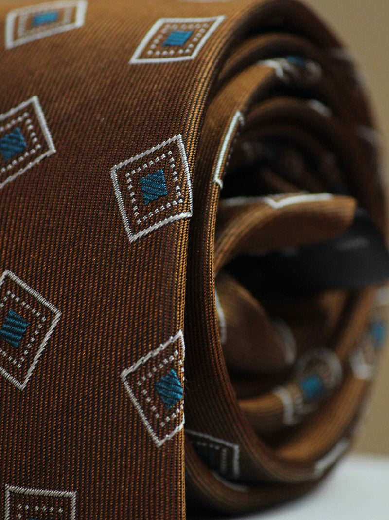Brown Geometric Handmade Silk Necktie