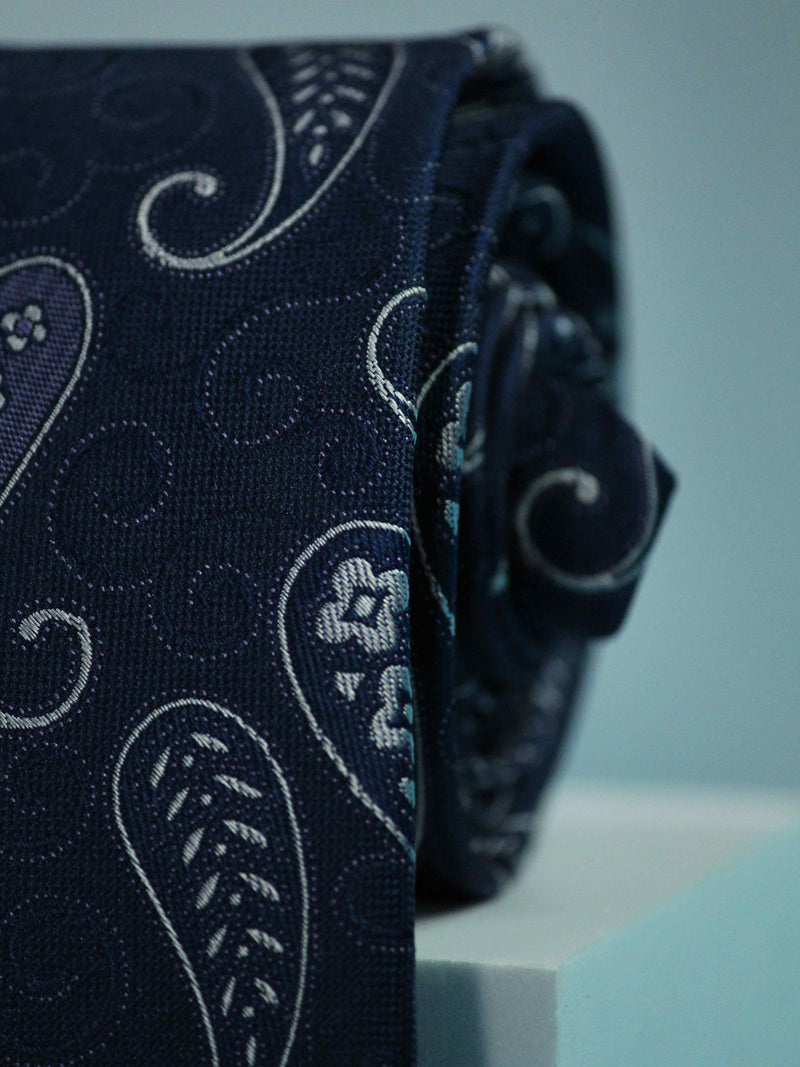Blue Paisley Woven Silk Necktie