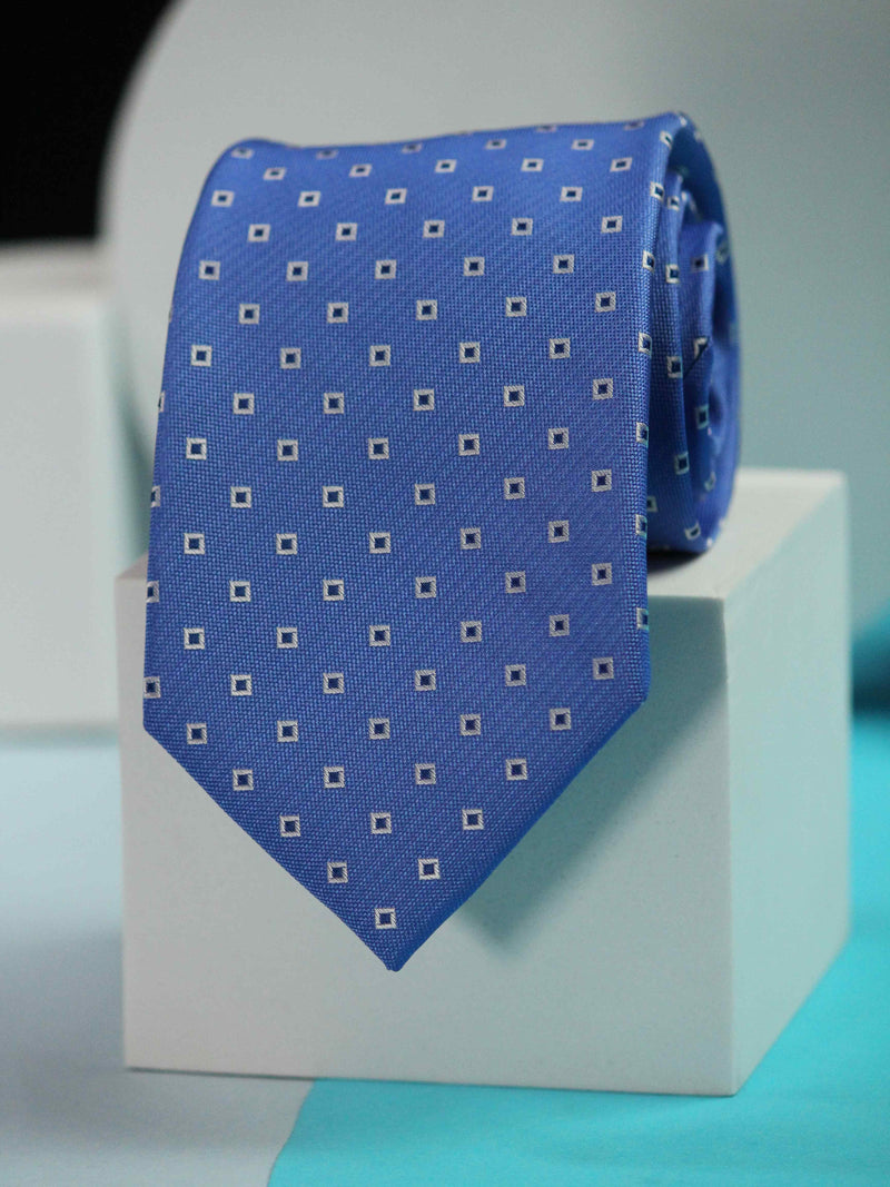 Blue Geometric Silk Necktie