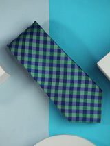 Blue & Green Check Woven Silk Necktie