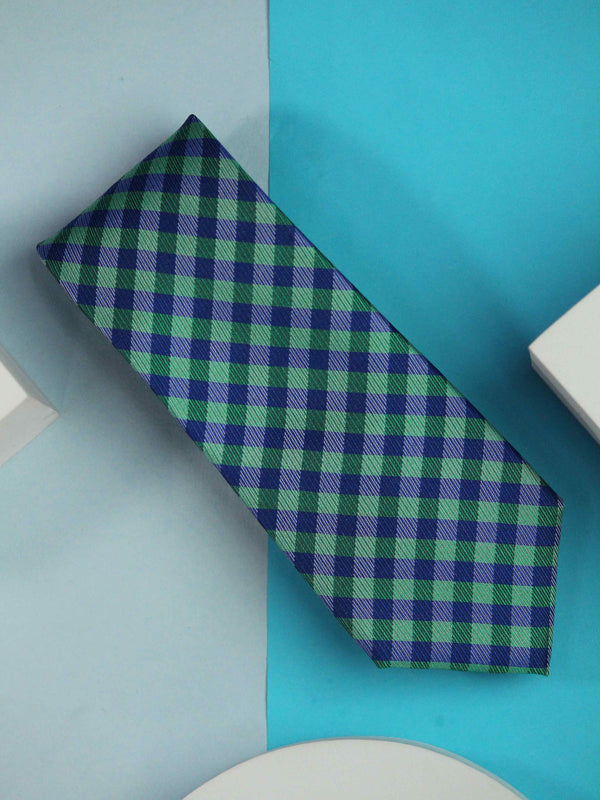 Blue & Green Check Woven Silk Necktie