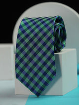 Blue & Green Check Woven Silk Necktie