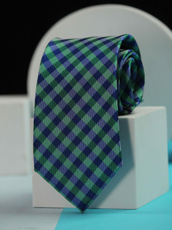 Blue & Green Check Woven Silk Necktie