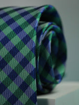 Blue & Green Check Woven Silk Necktie