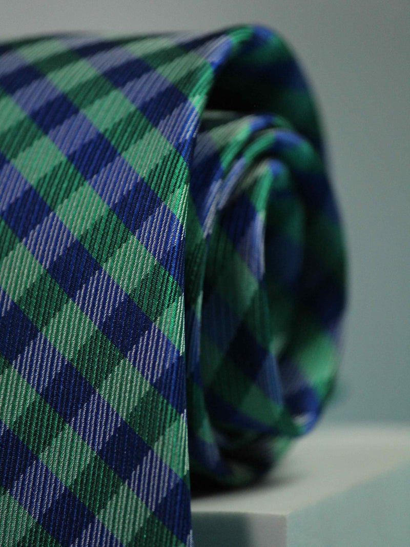 Blue & Green Check Woven Silk Necktie