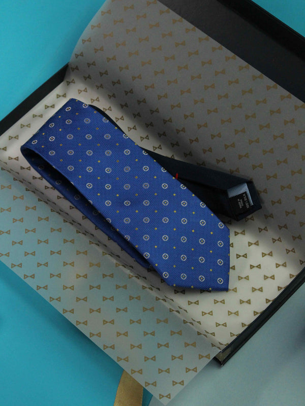 Blue Geometric Woven Silk Necktie