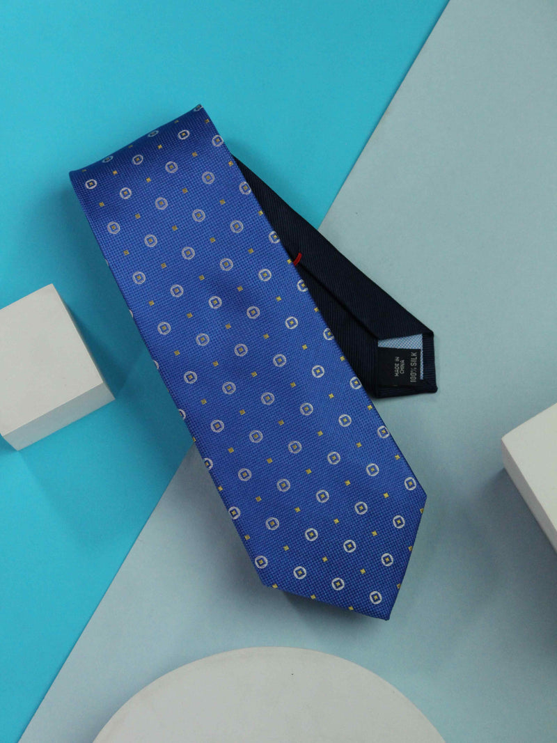 Blue Geometric Woven Silk Necktie