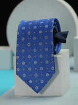 Blue Geometric Woven Silk Necktie