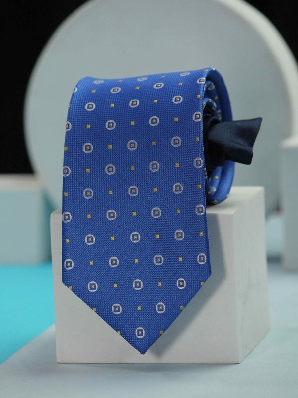 Blue Geometric Woven Silk Necktie