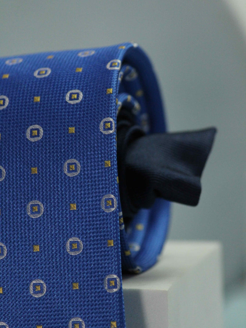 Blue Geometric Woven Silk Necktie