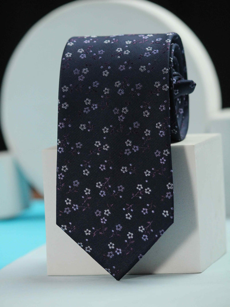 Navy Blue Floral Handmade Silk Necktie