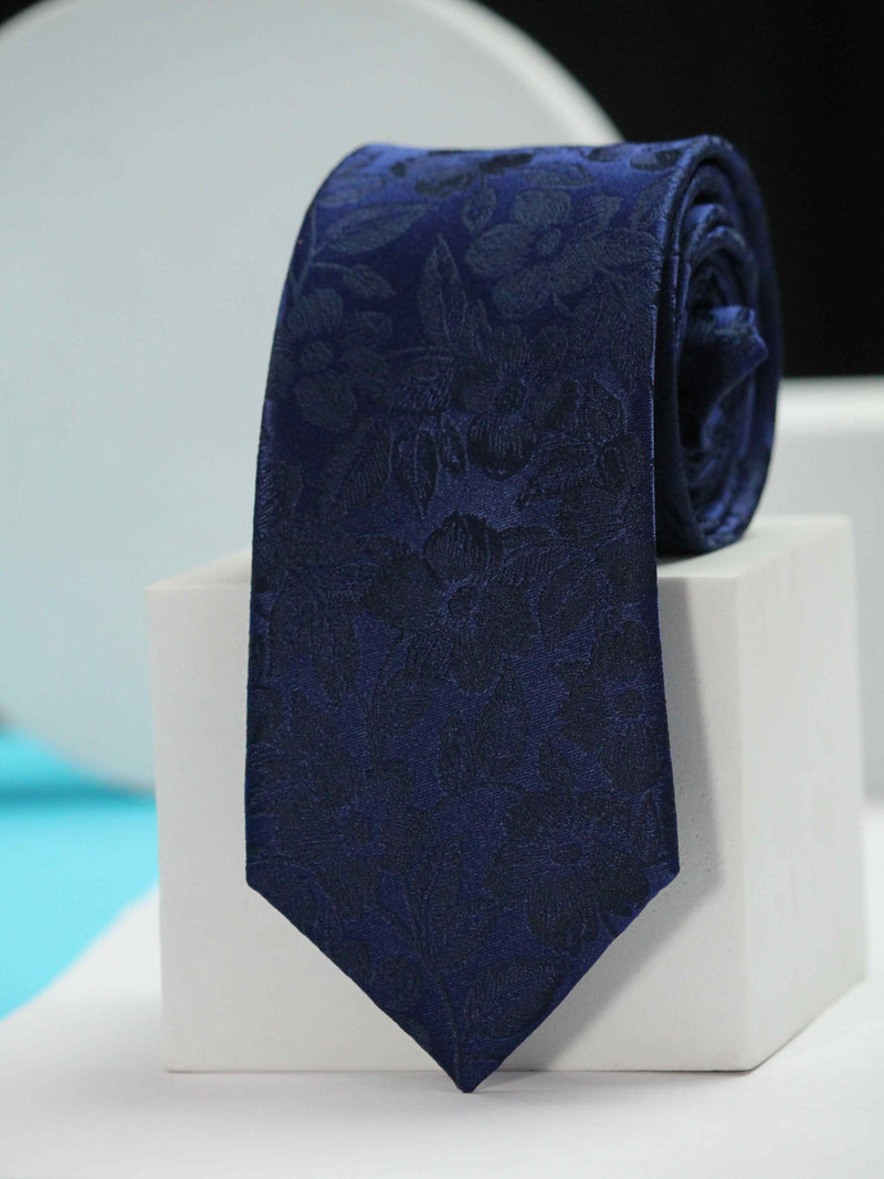 Navy Blue Floral Handmade Silk Necktie