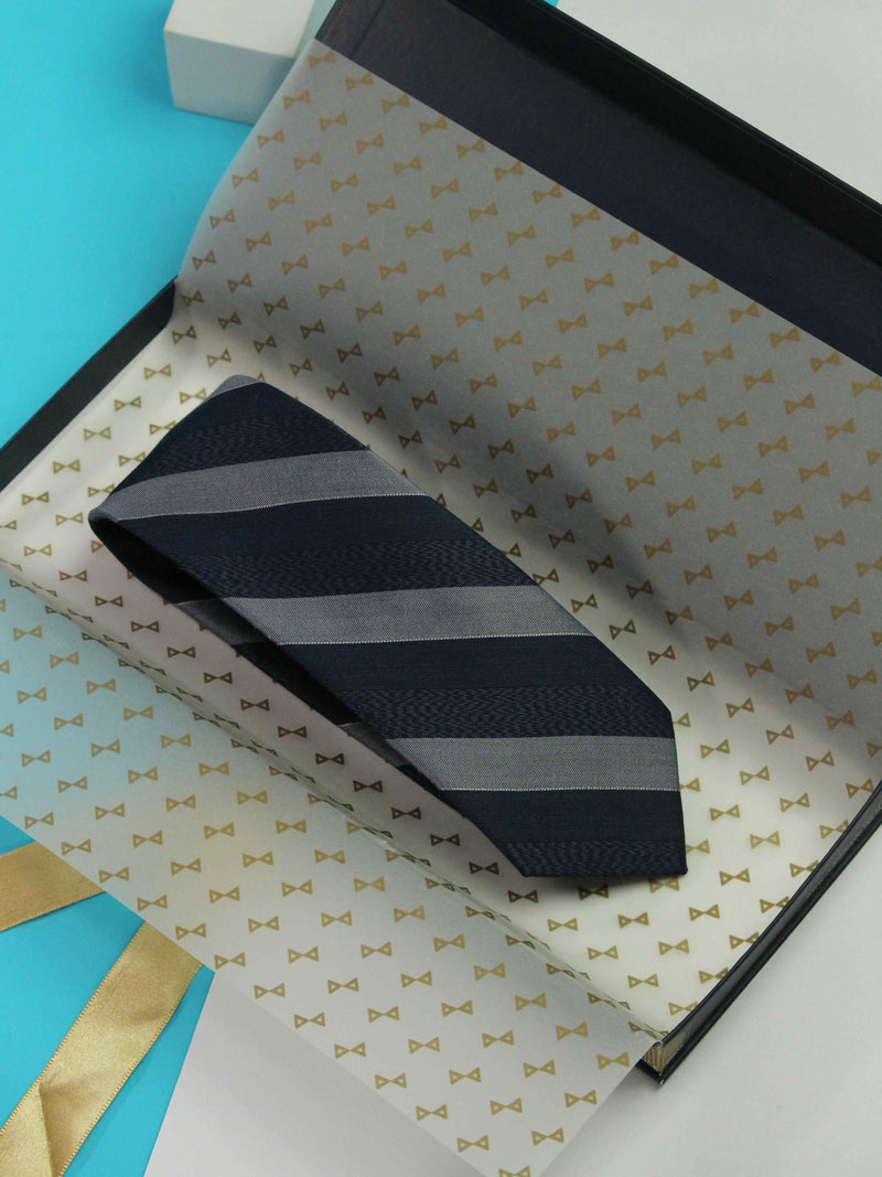Navy Blue & Grey Stripe Handmade Silk Necktie
